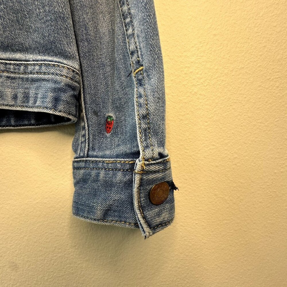 MADEWELL CREWCUTS Strawberry Jean Jacket Girls 8 Denim Embroidered Strawberries - Picture 7 of 9